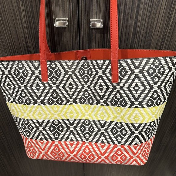 INC International Concepts Reyna Popsicle Tote Faux Leather Large Bag Red Yellow - Picture 8 of 14